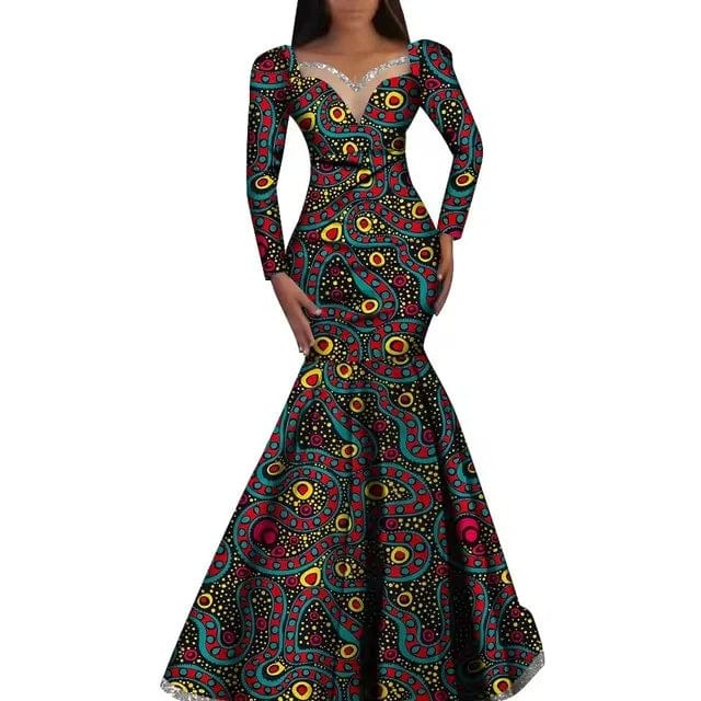 African women's Ankara cotton dress by SHOWLU FASHION, Nigerian dashiki traditional long robe with vibrant patterns for women.