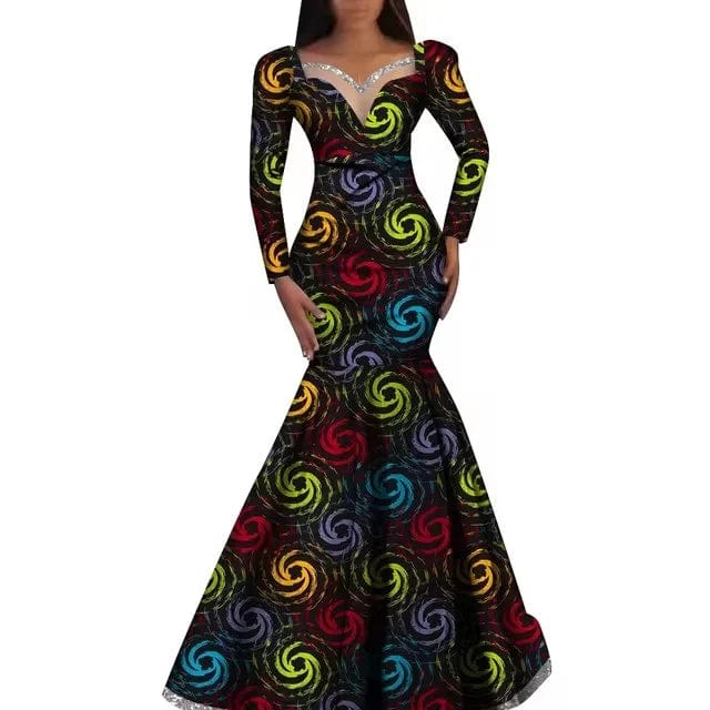 African women's Ankara cotton dress by Showlu Fashion Store, traditional Nigerian dashiki robe with elegant long design for parties and weddings.
