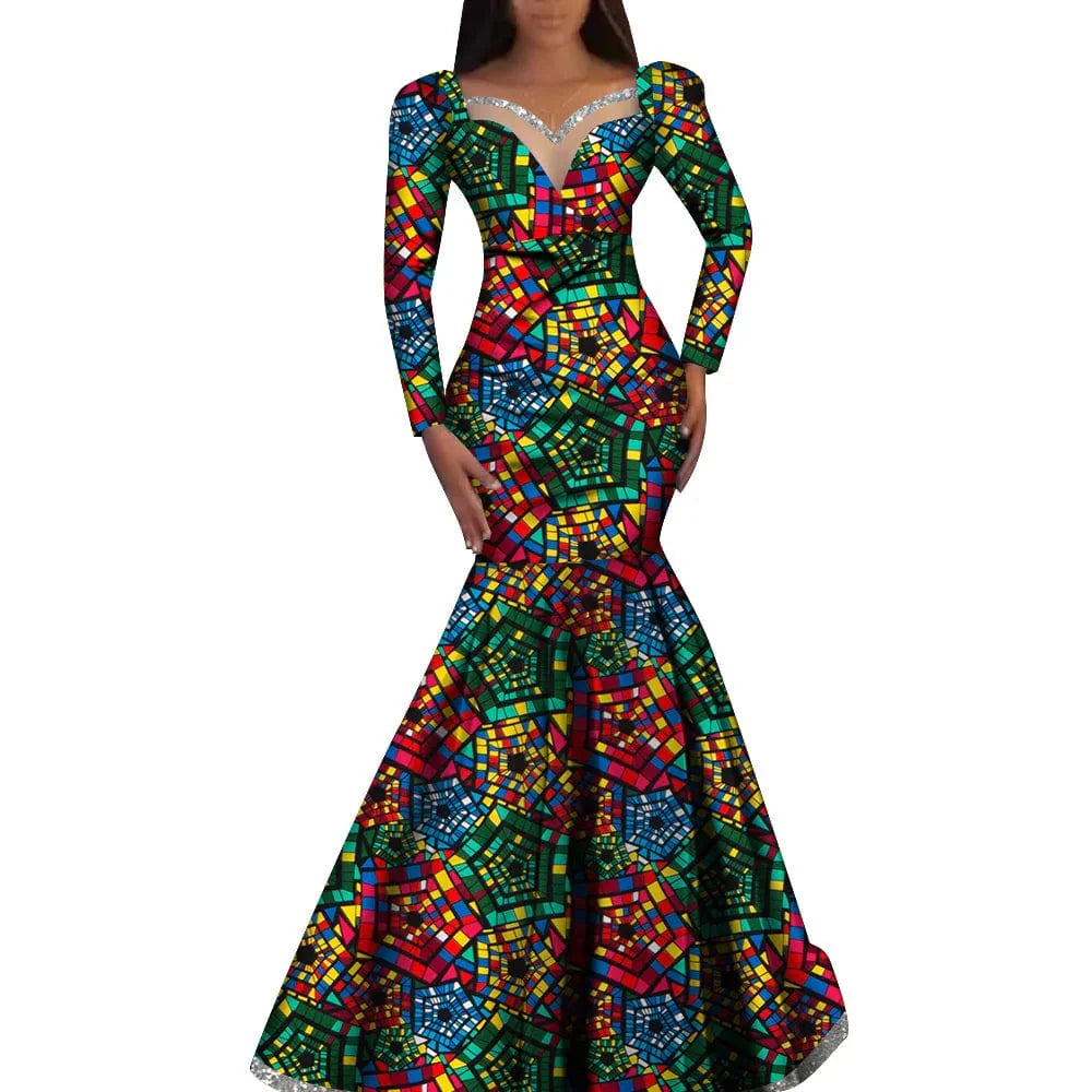 Elegant GuyaWax African Ankara cotton dress for women, Nigerian dashiki style, traditional long robe, perfect for parties and weddings