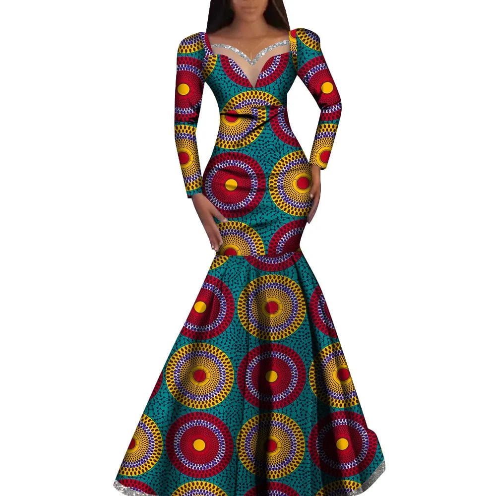 African women's Ankara cotton dress by SHOWLU FASHION, Nigerian dashiki style, elegant long formal robe for parties and weddings.