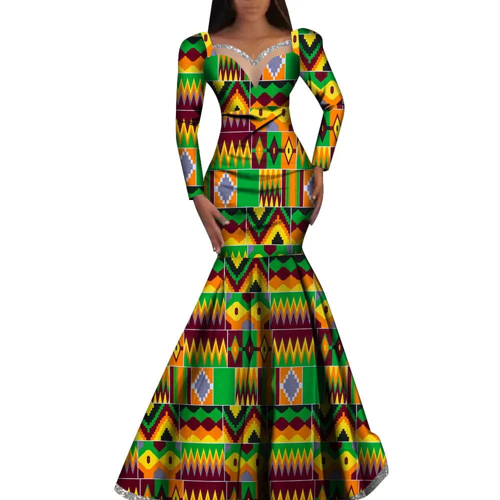 Elegant African women's Ankara cotton dress by SHOWLU FASHION STORE, traditional Nigerian dashiki style, long party and wedding robe