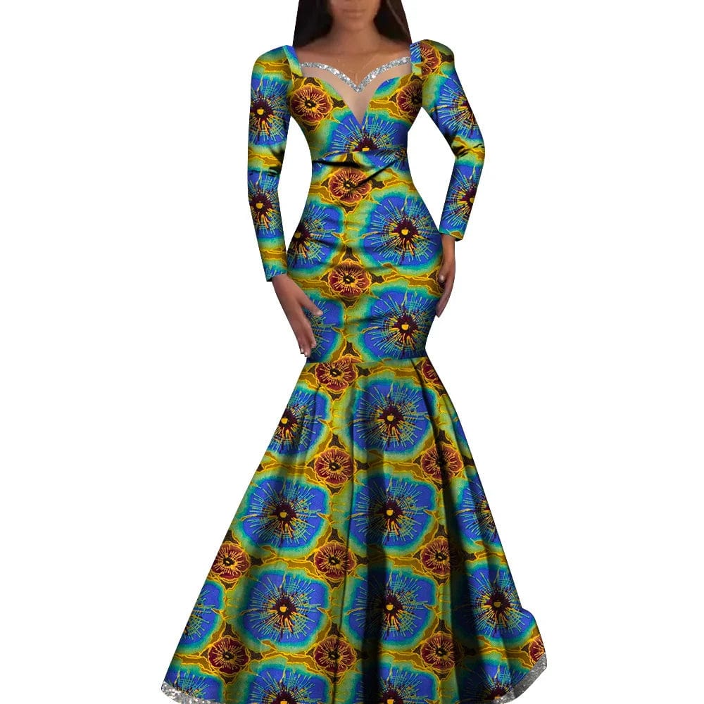 African women's Ankara cotton dress by SHOWLU FASHION STORE, traditional Nigerian dashiki-style long gown for parties and weddings.