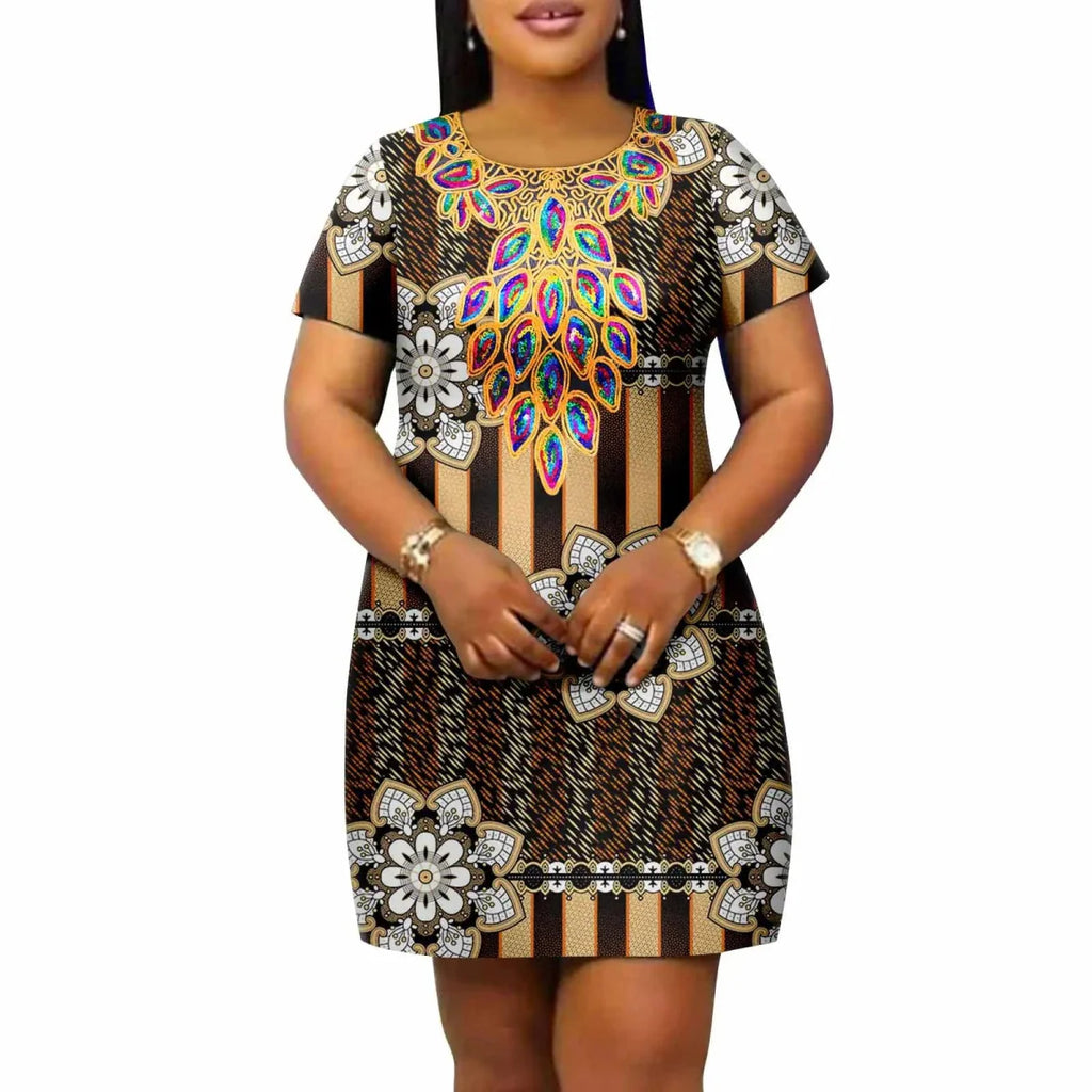 African AFRIPRIDE Ankara print plus size dress by SHOWLU FASHION STORE, casual cotton dress with loose fit and round neck.