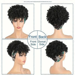 Afro Kinky Curly Headband Wig Short Curly Wig with Headband for Women Natural Synthetic Puff Curly Headband Wig with Bangs - SHOWLU FASHION STORE