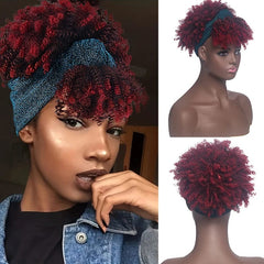 Afro Kinky Curly Headband Wig Short Curly Wig with Headband for Women Natural Synthetic Puff Curly Headband Wig with Bangs - SHOWLU FASHION STORE