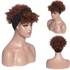 Afro Kinky Curly Headband Wig Short Curly Wig with Headband for Women Natural Synthetic Puff Curly Headband Wig with Bangs - SHOWLU FASHION STORE