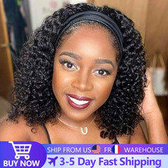 Afro Kinky Curly Headband Wigs 180% Density Human Hair Wig Glueless Headband Kinky Curly Wig For Black Women Remy Jarin Hair - SHOWLU FASHION STORE