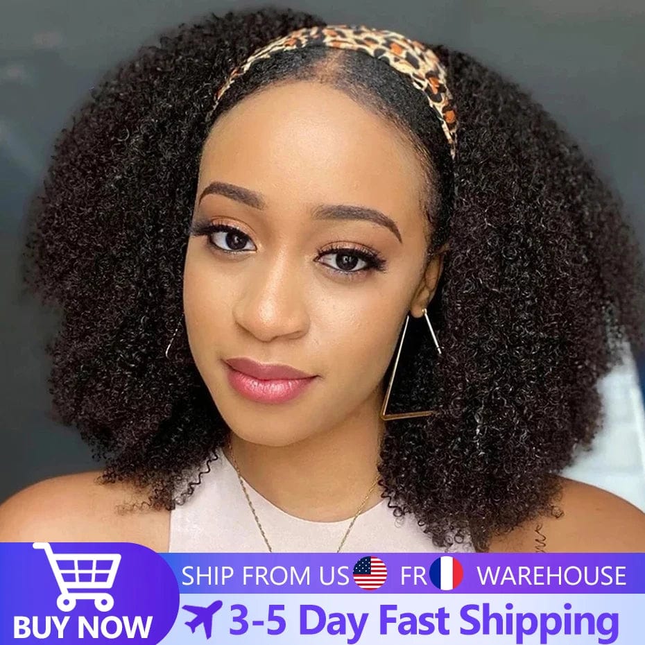 Afro Kinky Curly Headband Wigs 180% Density Human Hair Wig Glueless Headband Kinky Curly Wig For Black Women Remy Jarin Hair - SHOWLU FASHION STORE