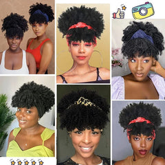 Afro Kinky Curly Headband Wigs Short Fluffy Curly Scarf Wig with Bangs Natural Synthetic Afro Curly Head Band Wig Cosplay - SHOWLU FASHION STORE