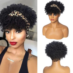 Afro Kinky Curly Headband Wigs Short Fluffy Curly Scarf Wig with Bangs Natural Synthetic Afro Curly Head Band Wig Cosplay - SHOWLU FASHION STORE