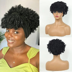 Afro Kinky Curly Headband Wigs Short Fluffy Curly Scarf Wig with Bangs Natural Synthetic Afro Curly Head Band Wig Cosplay - SHOWLU FASHION STORE