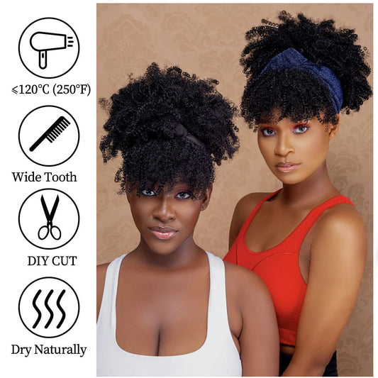 Afro Kinky Curly Headband Wigs Short Fluffy Curly Scarf Wig with Bangs Natural Synthetic Afro Curly Head Band Wig Cosplay - SHOWLU FASHION STORE