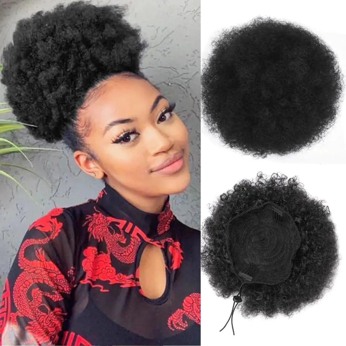SHOWLU Afro Puff Drawstring Ponytail with kinky curly synthetic hair, featuring a natural-looking Afro bun for black women.