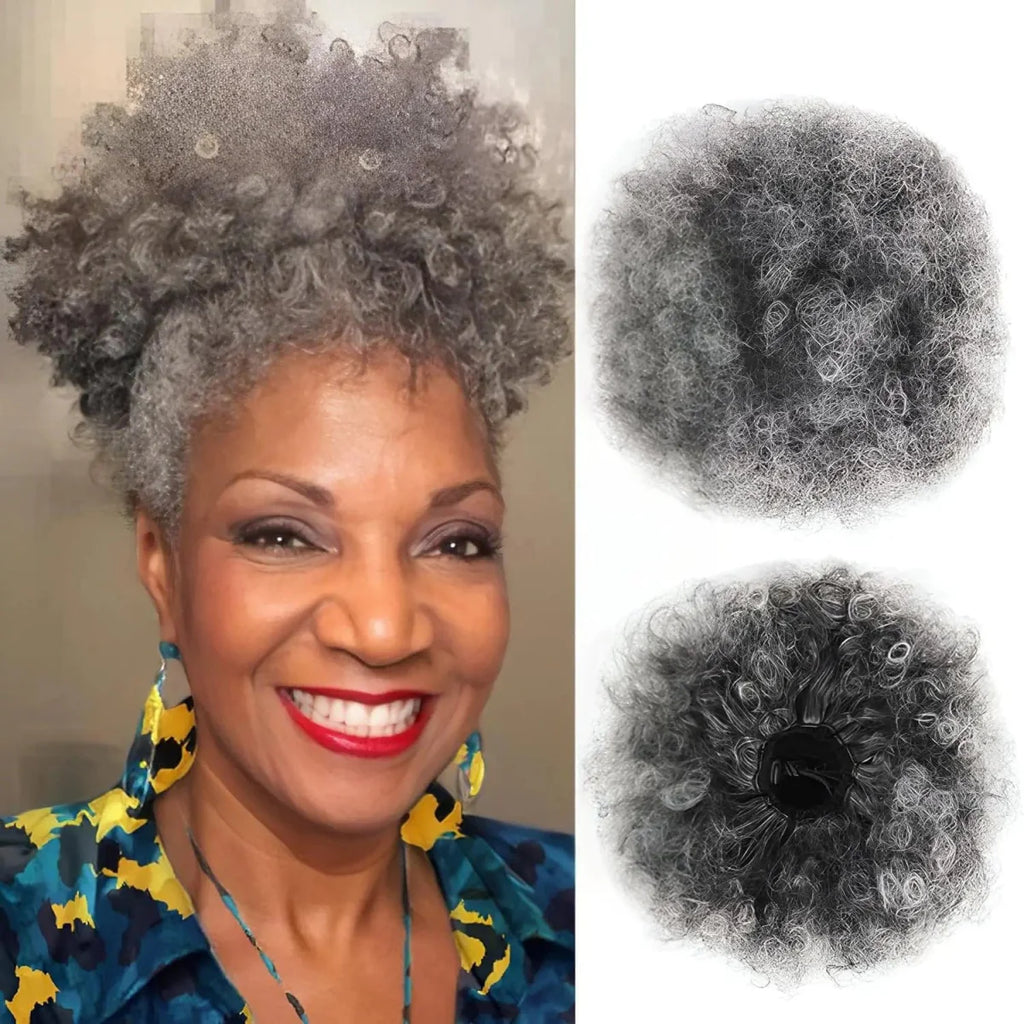 SHOWLU Afro Puff Drawstring Ponytail with kinky curly synthetic hair, designed for black women, featuring a short, natural-looking afro bun.