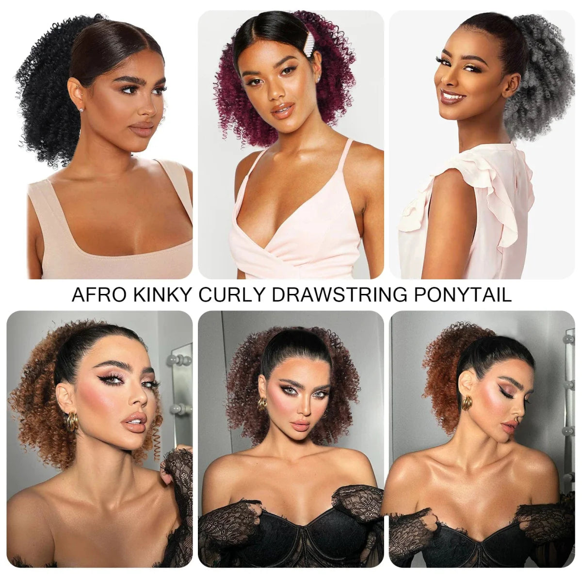 Showlu Afro Puff Kinky Curly Drawstring Ponytail extension for Black women, synthetic short afro hairpiece with curly texture.
