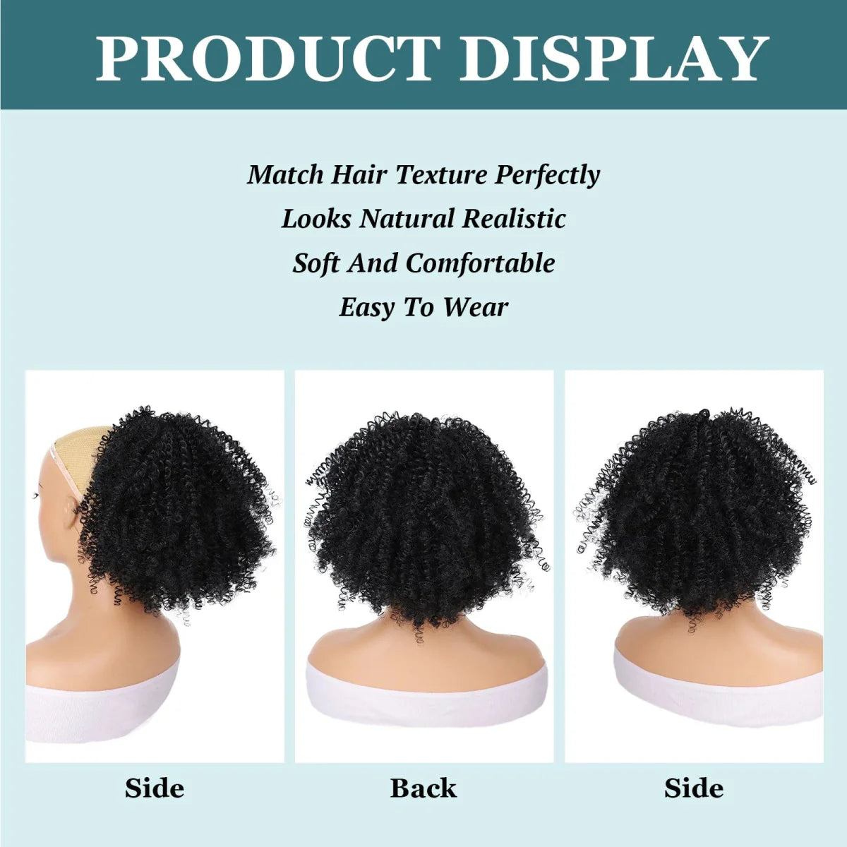 Showlu Afro Puff Kinky Curly Drawstring Ponytail extension for Black women, synthetic short afro hair bun with curly texture.