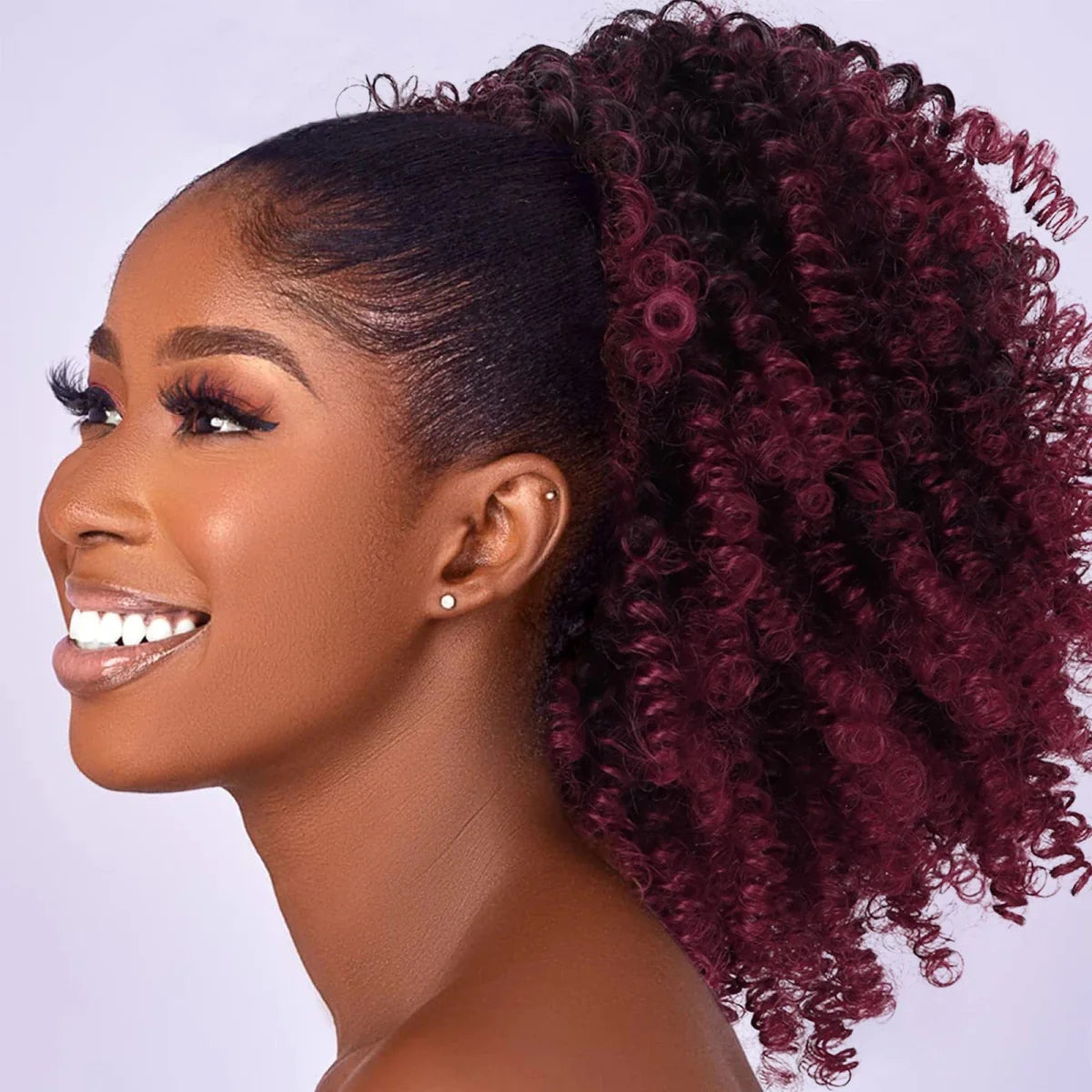 Showlu Afro Puff Kinky Curly Drawstring Ponytail synthetic hair bun for black women, short afro and curly hair extension.