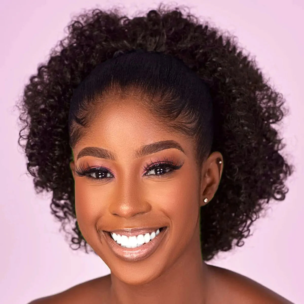 Showlu Afro Puff Kinky Curly Drawstring Ponytail synthetic hair bun for black women, short afro kinky curly hairpiece extension