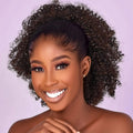 Showlu Afro Puff Kinky Curly Drawstring Ponytail extension for black women, synthetic short afro hairpiece with kinky curly texture.