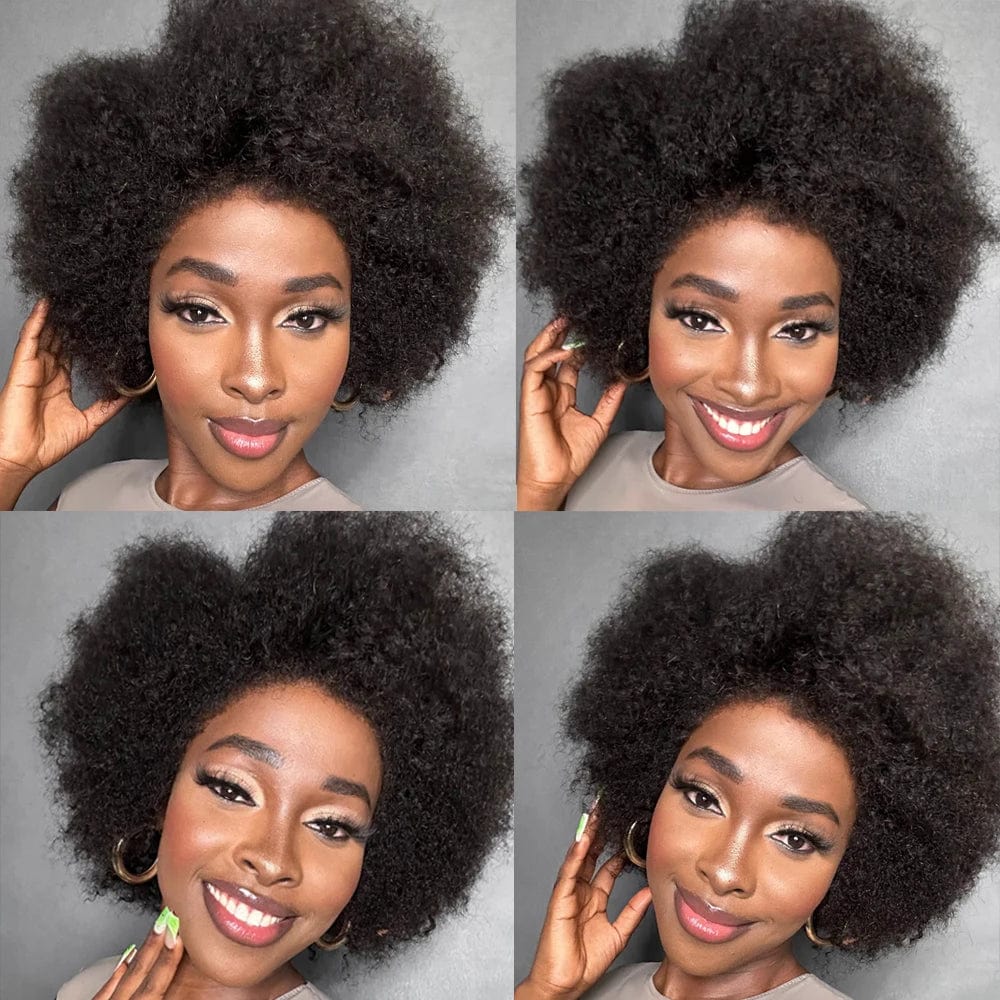Kinky curly Afro wig for black women, SHOWLU FASHION, 13x4x2 HD lace front, short bob style, natural human hair, glueless fit