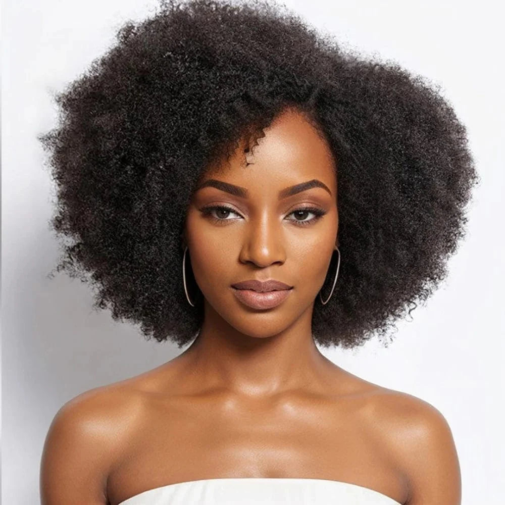 Idoli Kinky Curly Afro Wig by SHOWLU FASHION STORE, 13x4x2 HD lace front human hair bob with natural hairline.