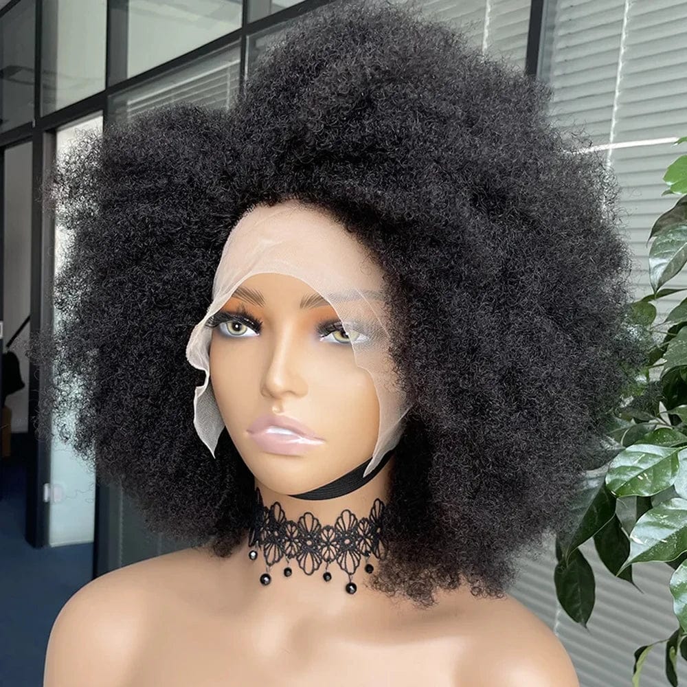 SHOWLU FASHION STORE Idoli Kinky Curly Afro Wig with 13x4x2 HD lace front, short bob style, natural human hair, glueless fit