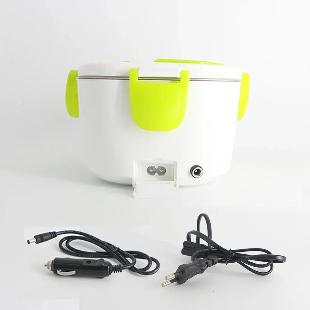 AHTOSKA electric heating lunch box in stainless steel, portable design suitable for 220V and 12V power sources.
