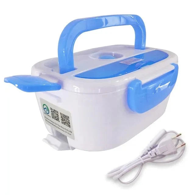 AHTOSKA electric heating lunch box in stainless steel, portable design with 220V/12V power for hot meals on the go.