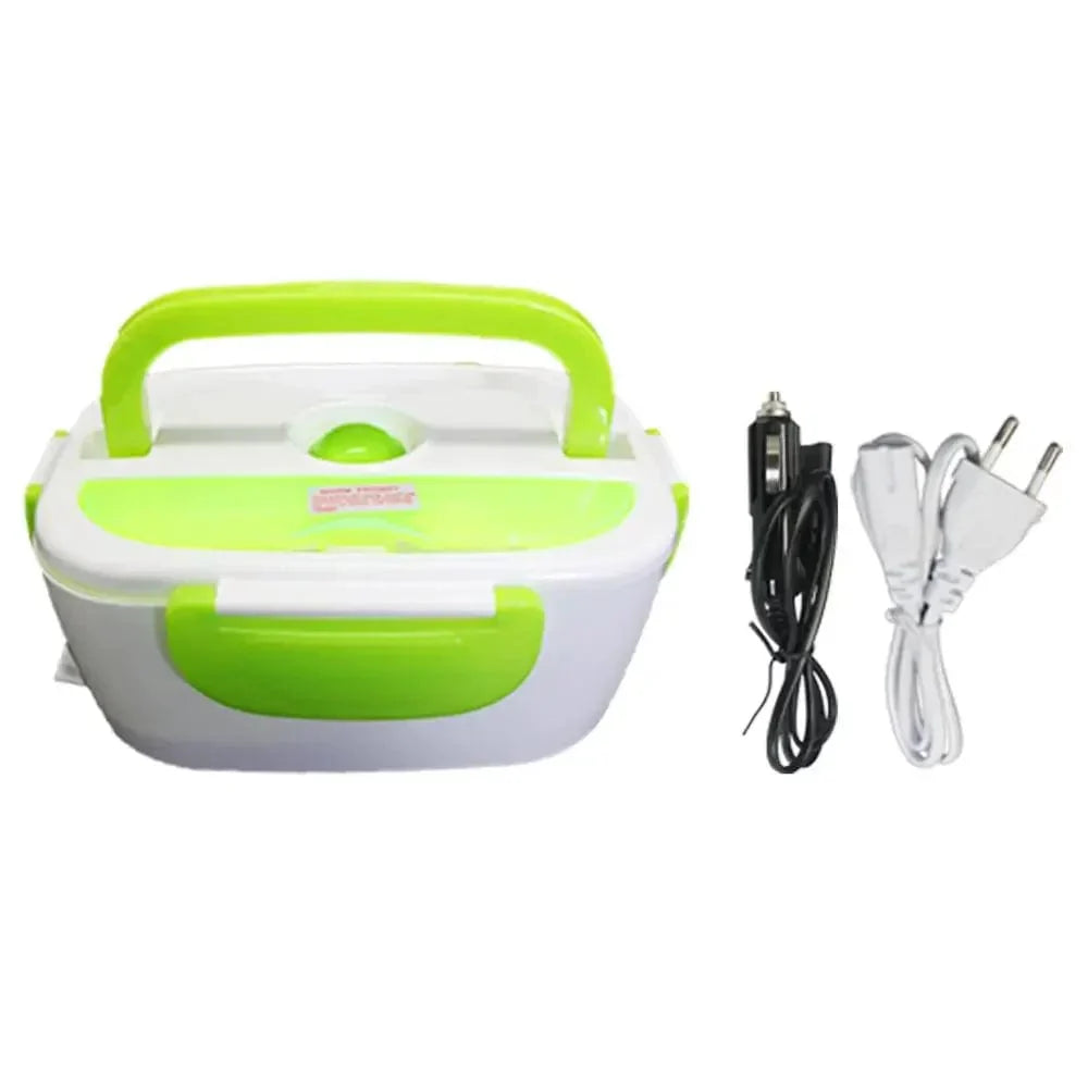 AHTOSKA Electric Heating Lunch Box in stainless steel, portable design for 220V and 12V use, ideal for hot meals on the go.