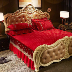 AI WINSURE - Embroidery Lace Velvet Bedspread, Ruffle, Queen, Double Embossed, Quilted Bed Cover, King Bedskirt Set, Soft, 3Pcs - SHOWLU FASHION STORE