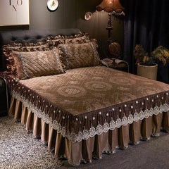 AI WINSURE - Embroidery Lace Velvet Bedspread, Ruffle, Queen, Double Embossed, Quilted Bed Cover, King Bedskirt Set, Soft, 3Pcs - SHOWLU FASHION STORE