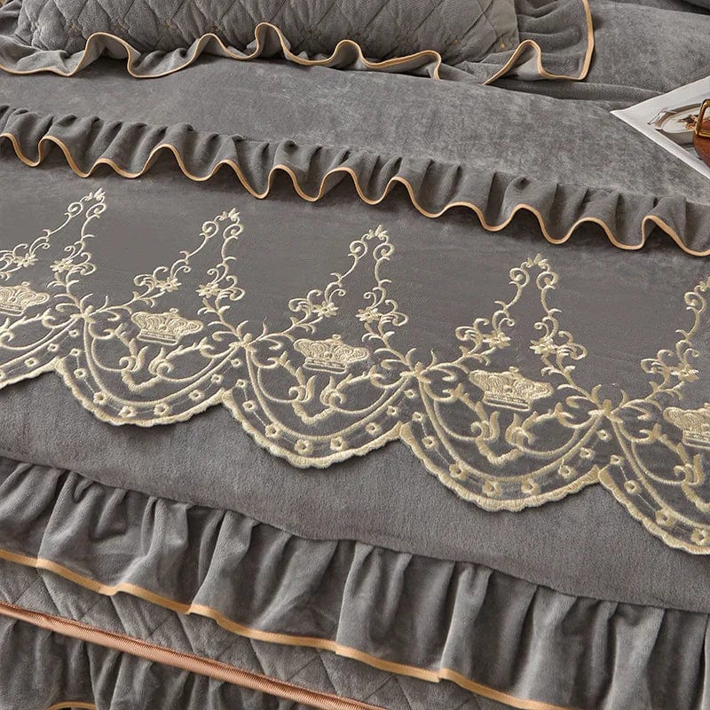 European velvet duvet cover set by Ai·Winsure, luxurious quilted bedding with embroidered details and removable bed skirt.