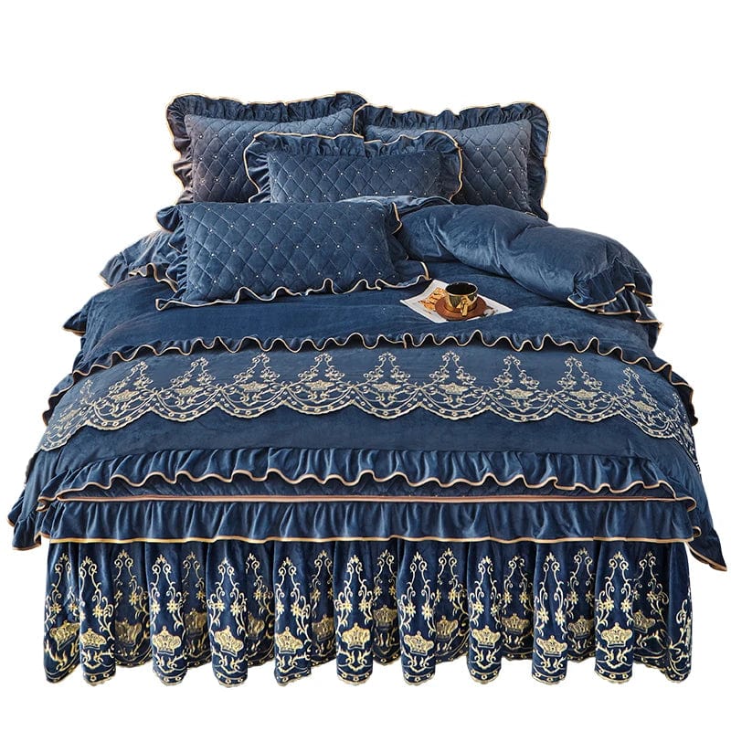 AI WINSURE - European Velvet Bedding Set, Queen Duvet Bed Cover, Quilted Embroidered, Removable Bed Skirt, Linen Set, Luxury - SHOWLU FASHION STORE