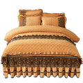Ai·Winsure quilted velvet bedding set with lace duvet cover, bed skirt, and pillowcases in queen and king size, European solid design.