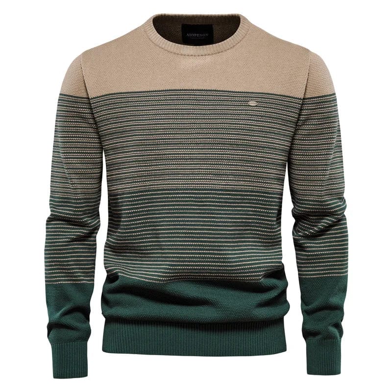 AIOPESON men's cotton O-neck striped knitted pullover sweater in casual style, featuring spliced design and warmth for winter.