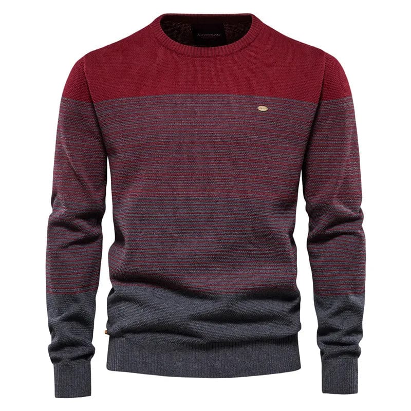 AIOPESON men's cotton O-neck spliced striped knitted pullover sweater, casual winter warm knitwear for men.