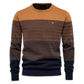 AIOPESON men's cotton O-neck striped knitted pullover sweater, casual winter men's fashion, warm and stylish.