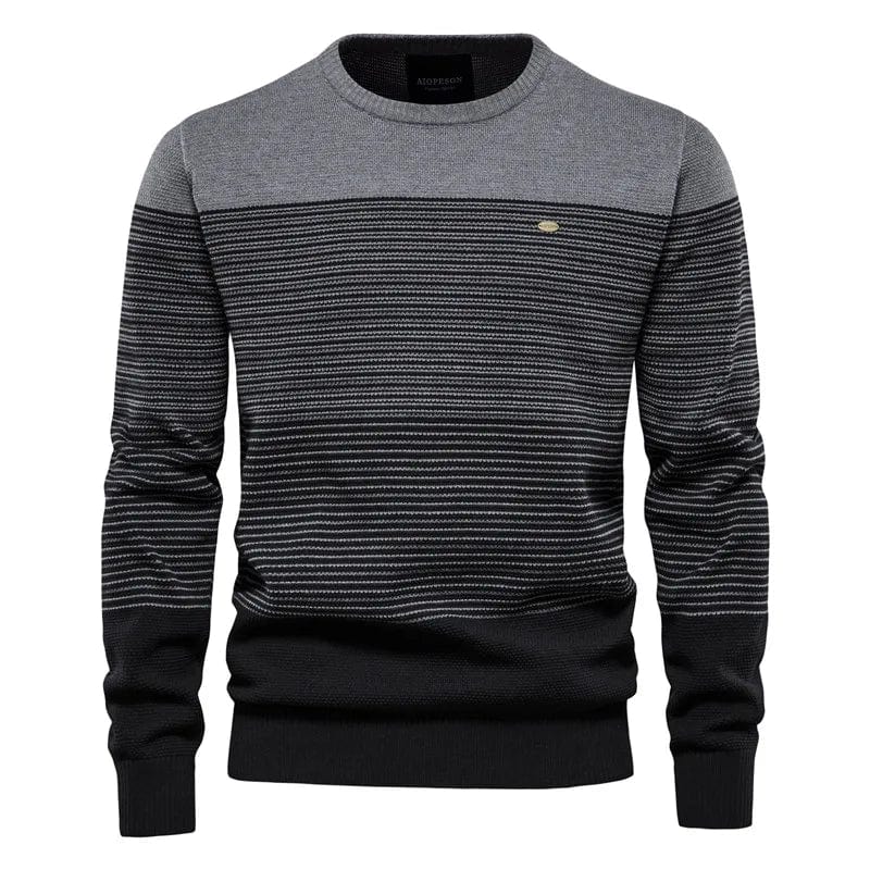 AIOPESON men's cotton O-neck spliced striped knitted sweater, casual winter pullover with warm, stylish knit design.