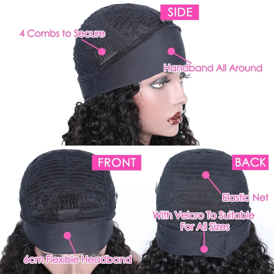 Aircabin Kinky Curly Headband Wig by SHOWLU FASHION STORE featuring 180% density Malaysian Remy human hair and full machine-made construction