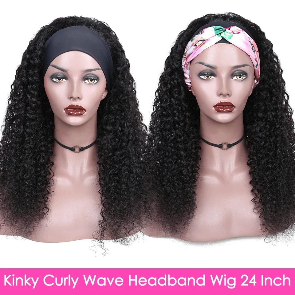 Aircabin Kinky Curly Headband Wig by SHOWLU FASHION STORE, featuring 180% density Malaysian Remy human hair with full machine-made construction.