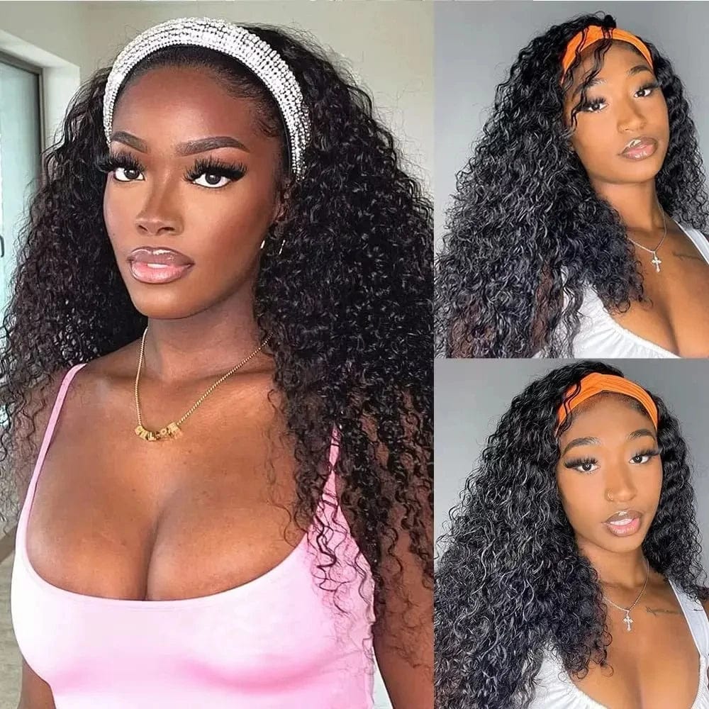 Aircabin Kinky Curly Headband Wig by SHOWLU FASHION STORE featuring 180% density Malaysian Remy human hair with full machine-made construction.