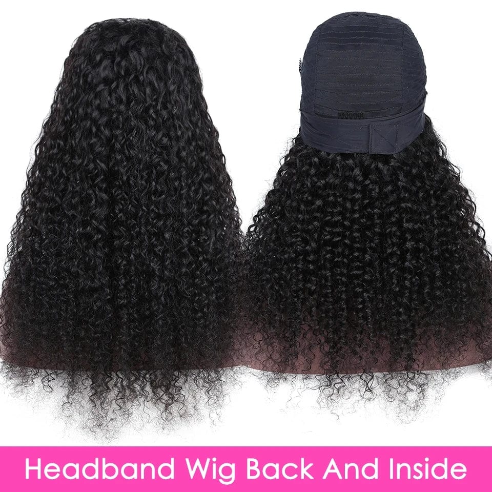 Aircabin Kinky Curly Headband Wig by SHOWLU FASHION STORE, full machine-made Malaysian Remy human hair, 180% density, curly style