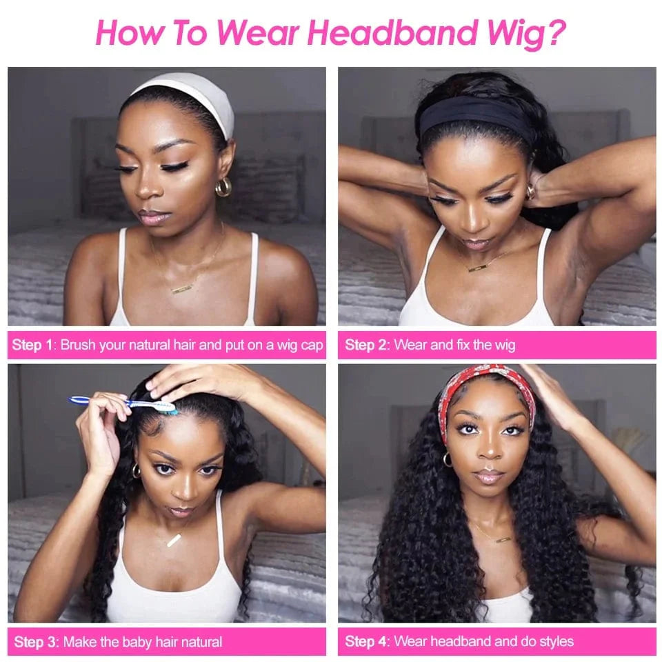 Aircabin Kinky Curly Headband Wig by SHOWLU FASHION STORE featuring 180% density Malaysian Remy human hair for women.