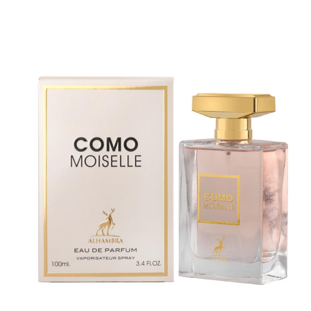 Maison Alhambra Como Moiselle Eau De Parfum spray for women, 3.4 oz, elegant bottle with floral and oriental fragrance notes