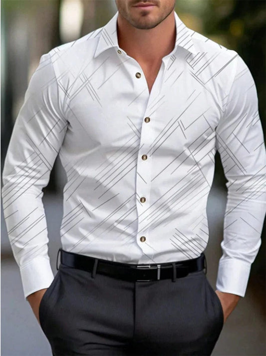 All men's casual retro fashion style shirt with button up collar, soft and comfortable men's top, plus size - SHOWLU FASHION STORE