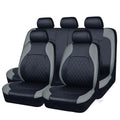 Showlu Quilted PU Leather Car Seat Covers set, full 9-piece universal fit for sedan, SUV, and truck, waterproof and all-season protection.