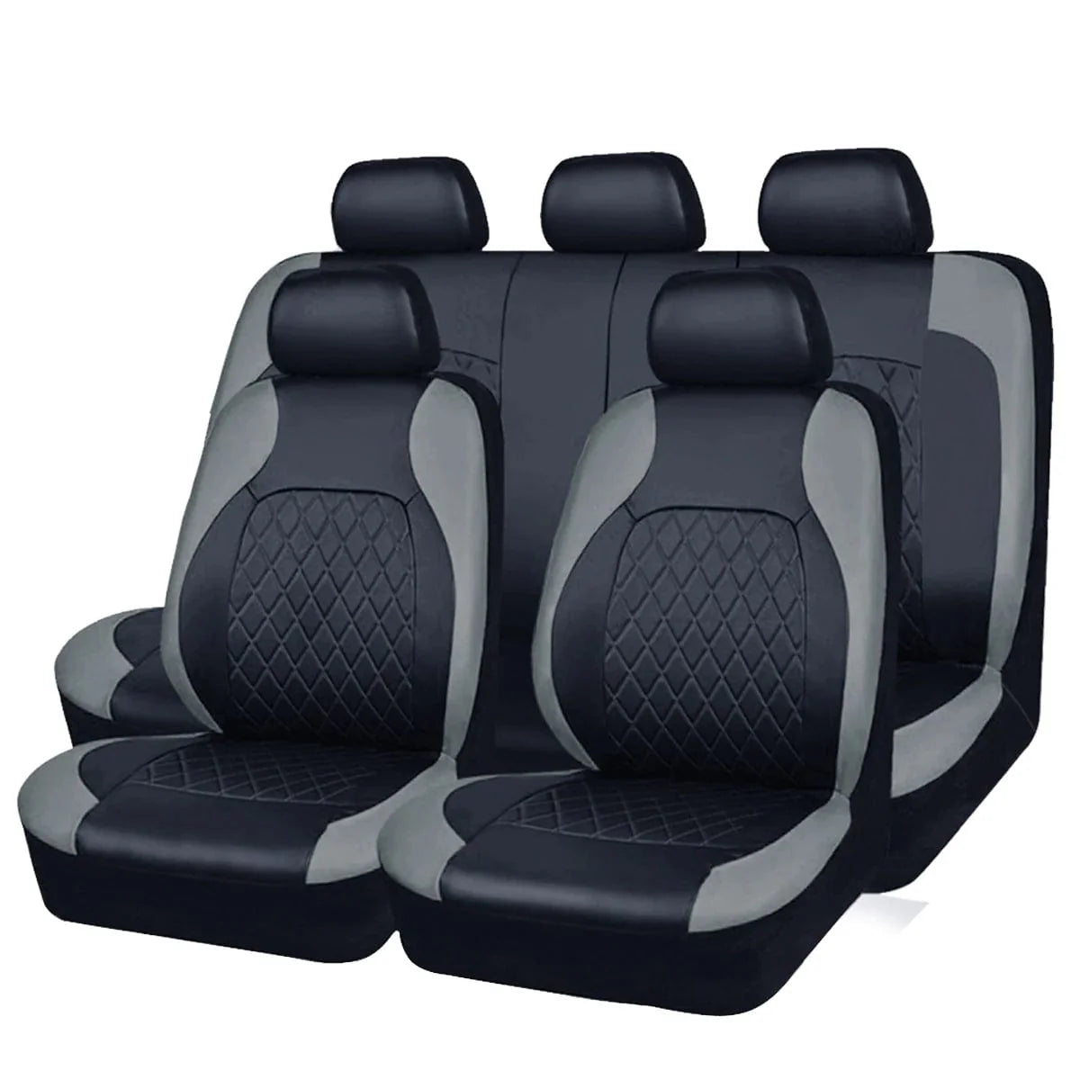 Showlu Quilted PU Leather Car Seat Covers set, full 9-piece universal fit for sedan, SUV, and truck, waterproof and all-season protection.