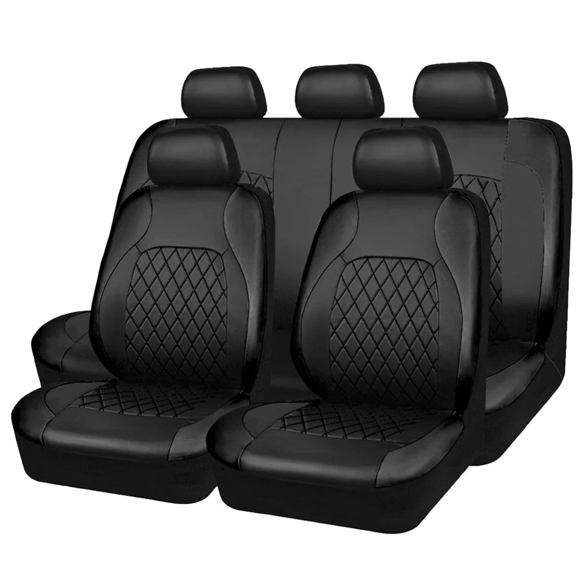 Showlu quilted PU leather car seat covers set for full vehicle protection, waterproof, universal fit for sedans, SUVs, trucks