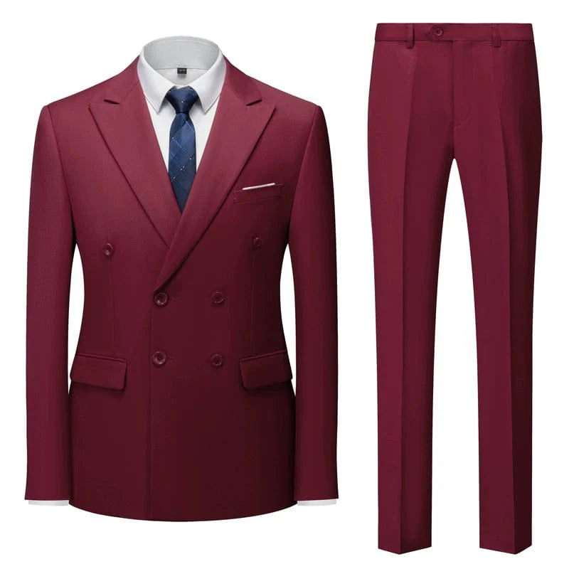 Sky blue double-breasted men's business suit by Showlu Fashion with slim fit, British style, ideal for formal and stage occasions.