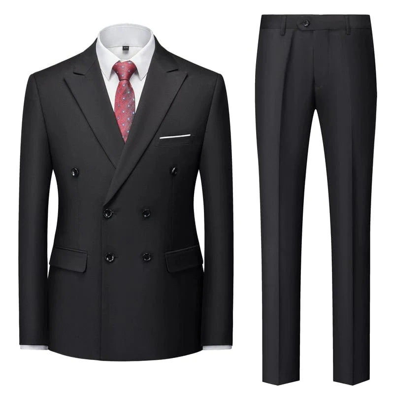 Sky blue double-breasted men's business suit by Showlu Fashion, tailored slim fit with British style for formal and stage wear